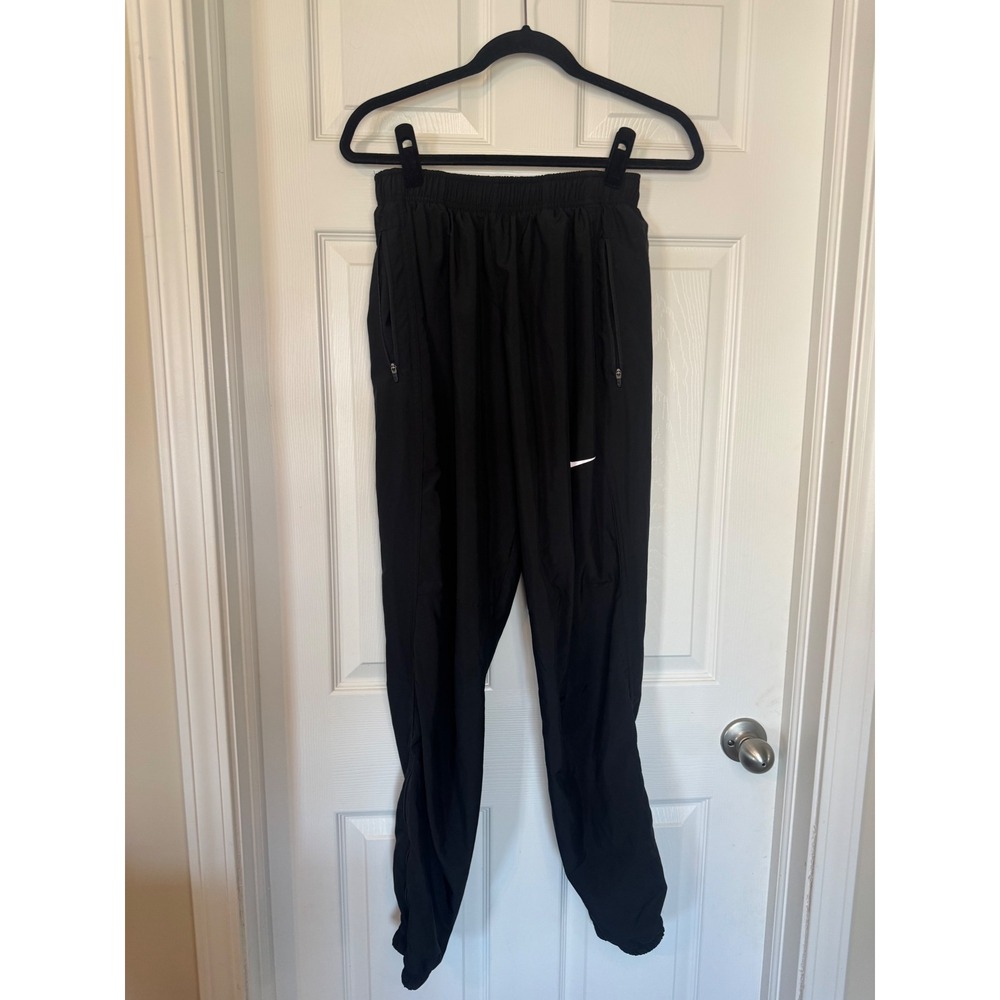Nike Womens Black Windbreaker Track Pants Zipper Pockets Ankle Zip Joggers